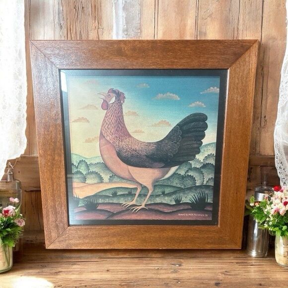 Other - Rooster Chicken Folk Art Print 11x11 Diane Ulmer Petersen 98 Farmhouse Vtg Decor